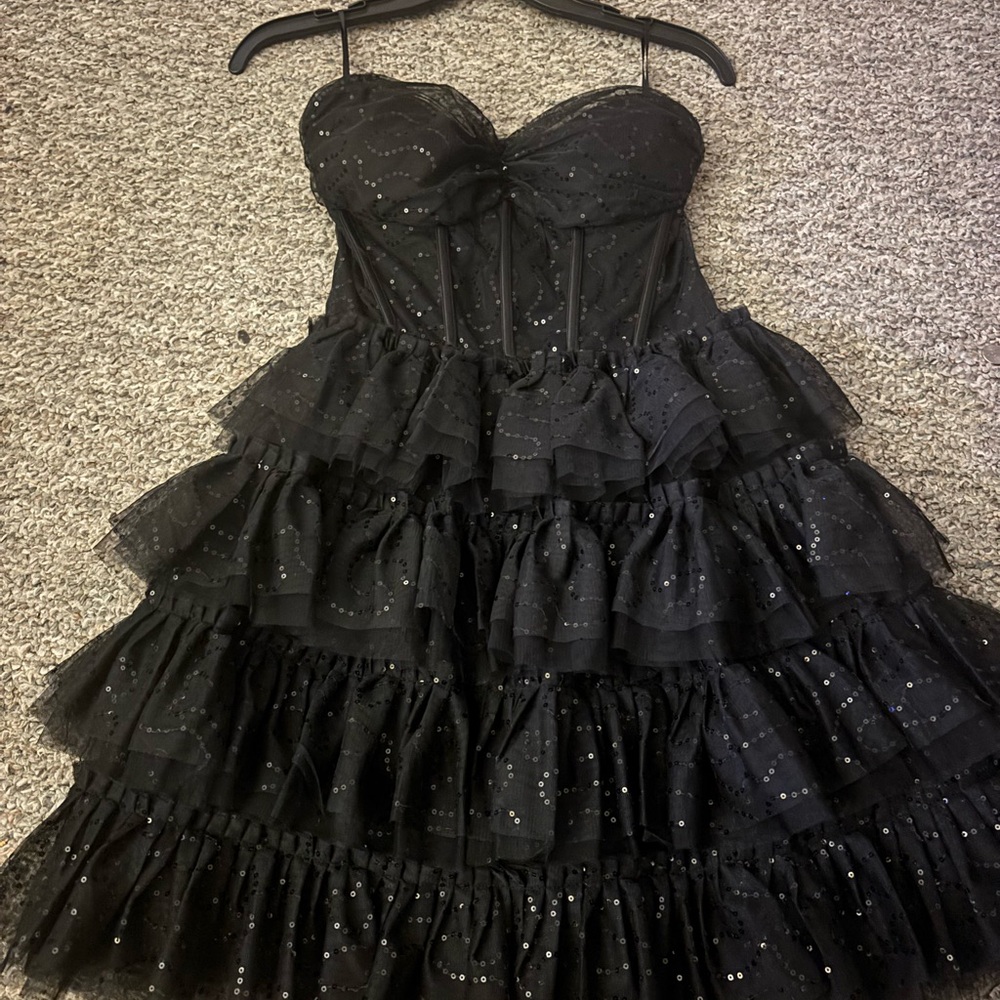 SHEIN Black Strapless Layered Dress